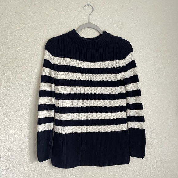 Talbots Shaker Stitch Striped Sweater 0P-2P Navy Blue Cream - Picture 3 of 10